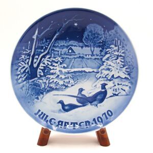 Bing & Grondahl BG 1970 Christmas Plate Pheasants in the Snow Denmark Blue